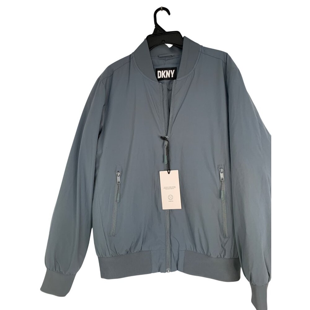 NWT DKNY Mens Water Resistant Stretch Aviator Insulated Jacket Blue S RHH10570